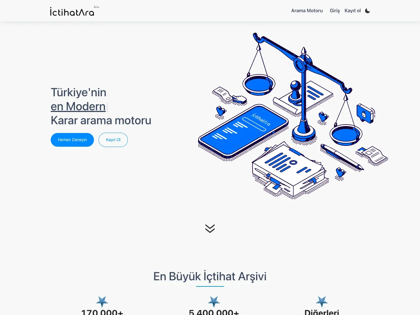 İçtihatAra homepage — search-first landing for Turkish jurisprudence