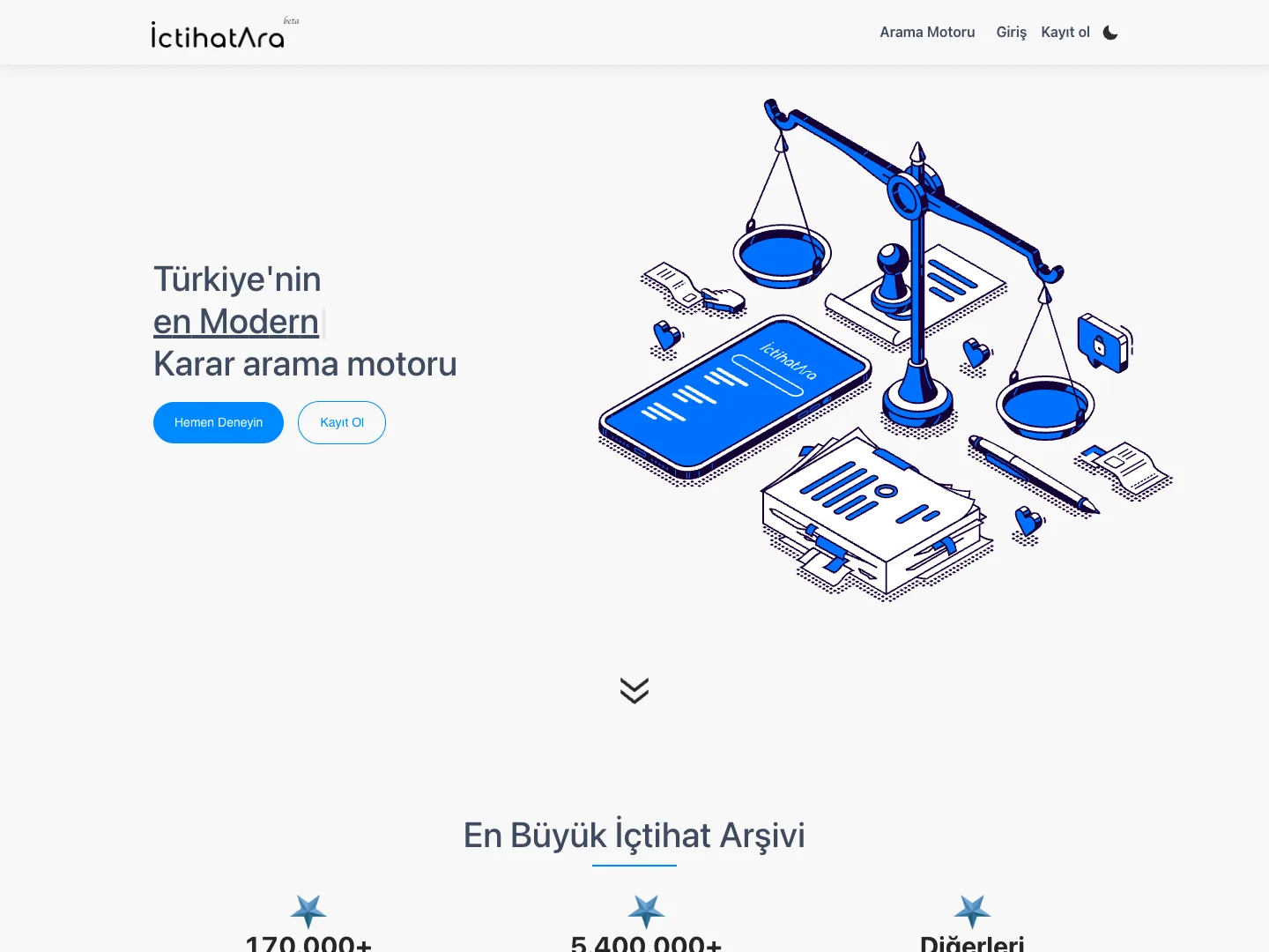 İçtihatAra homepage — search-first landing for Turkish jurisprudence